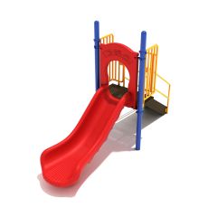 3-feet Straight Single Piece Free Standing Slide in Primary Red with Sunglow Yellow and Pacific Blue Posts