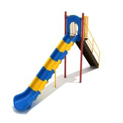7-foot Straight Sectional Free Standing Slide in Pacific Blue and Sunglow Yellow with Brick Red and Sunglow Yellow Posts