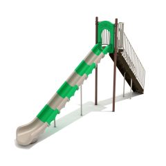 8-foot Straight Sectional Free Standing Slide in Primary Green and Tan with Brown and Tan Posts