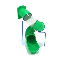 9-feet Deck Height Spiral Tube Slide in Primary Green and Clear with Pacific Blue Support Posts - Slide and Supports Only