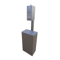 Post-Mounted Pump-Style Hand Sanitizer Holder with Trash Receptacle