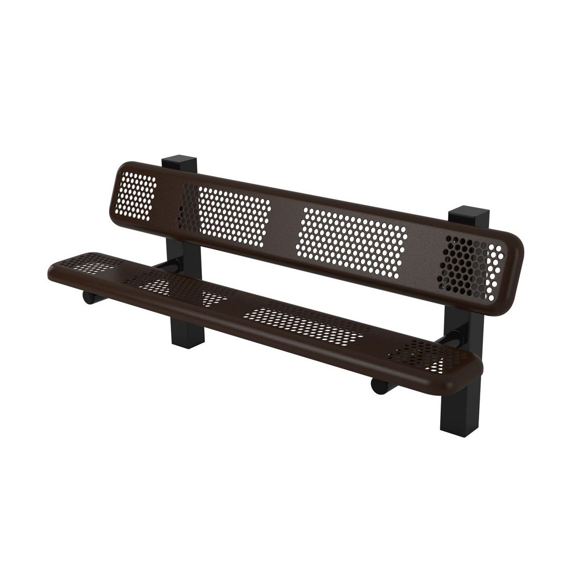 Perforated Style Square Frame Park Bench - 6 Feet - Single-Sided - In-Ground Mount
