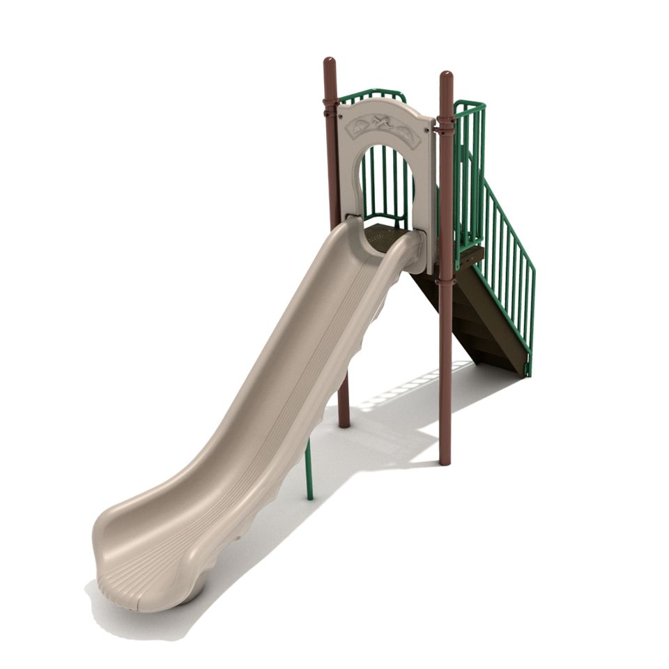 5-feet Straight Single Piece Free Standing Slide in Tan with Rainforest Green and Brown Posts