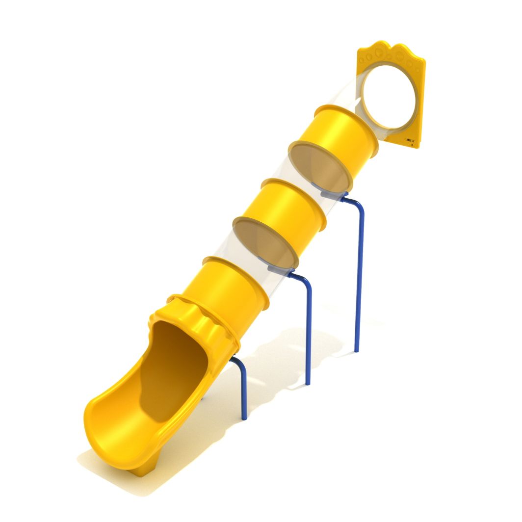8-feet Deck Height Straight Tube Slide in Sunglow Yellow and Clear with Pacific Blue Support Posts - Slide and Supports Only